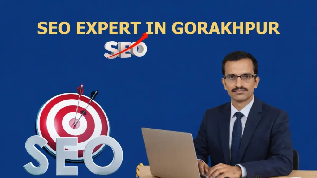 Best SEO expert in Gorakhpur with SEO target icon and digital marketing concept