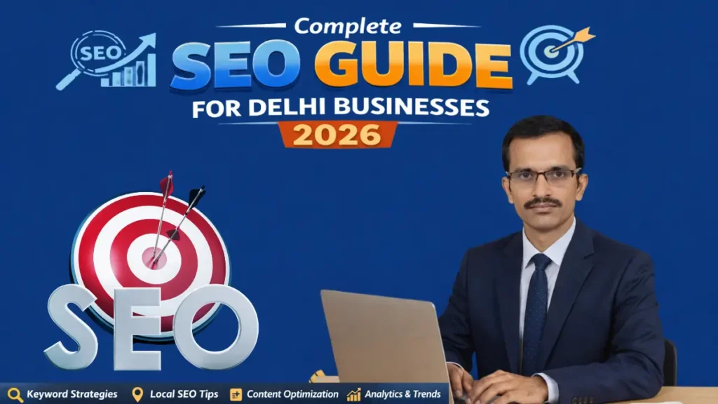 Complete SEO guide for Delhi businesses 2026 with keyword strategies, local SEO tips, content optimization and analytics trends