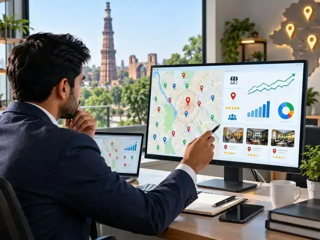 GMB expert consulting a local business owner about Google Maps SEO in Delhi