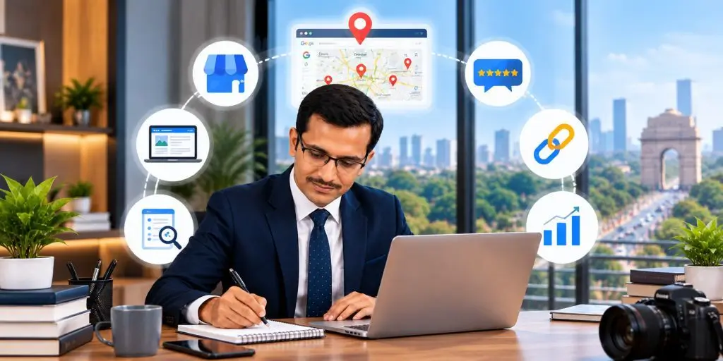Local SEO strategy for Delhi businesses with maps, reviews, citations and local search